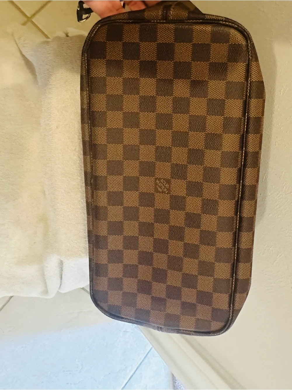 Louis Vuitton Brown Damier mm Canvas Tote with Pink Chevron Strap